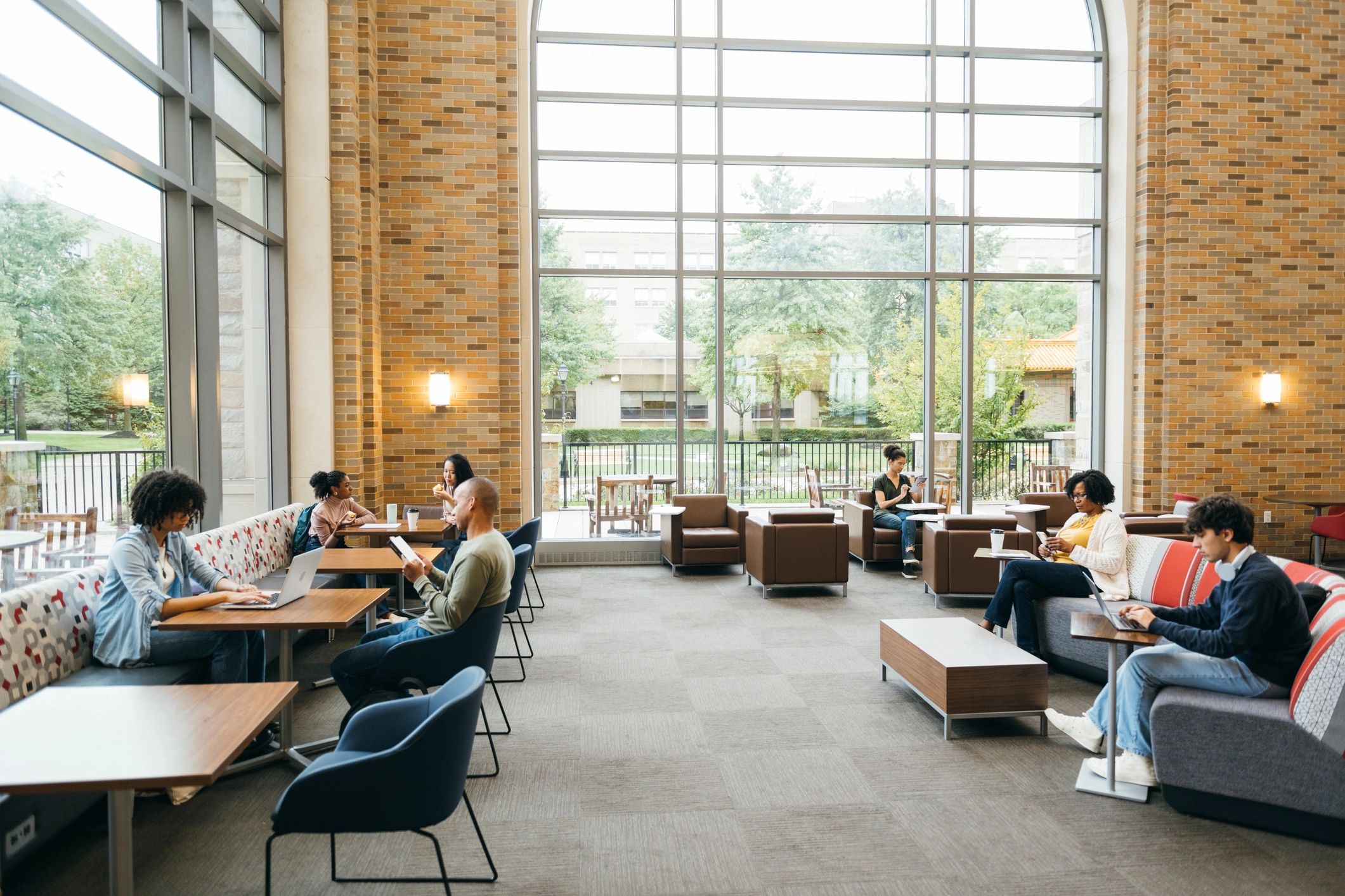 Students studying together in a campus student center