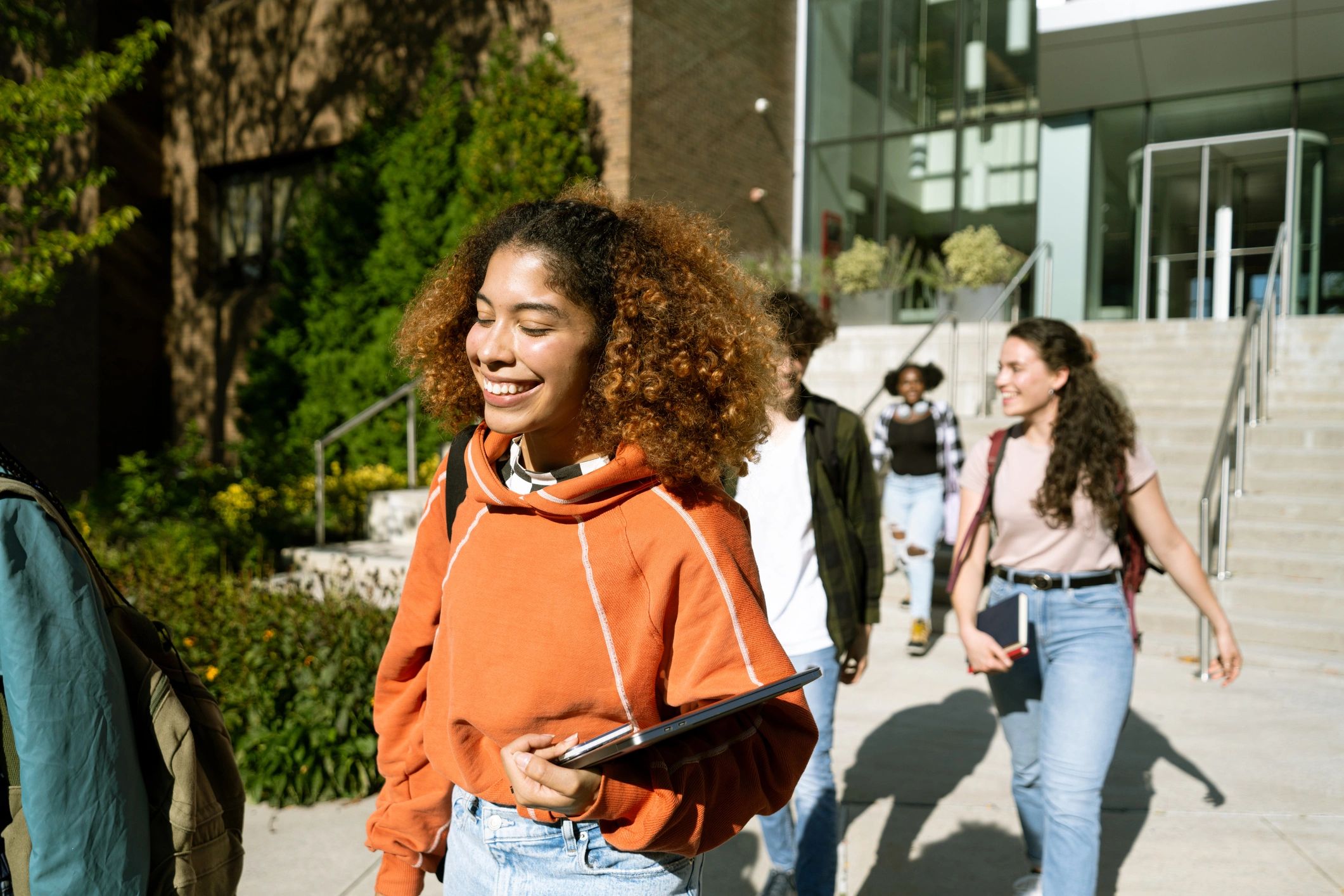Students exiting a university building in Canada