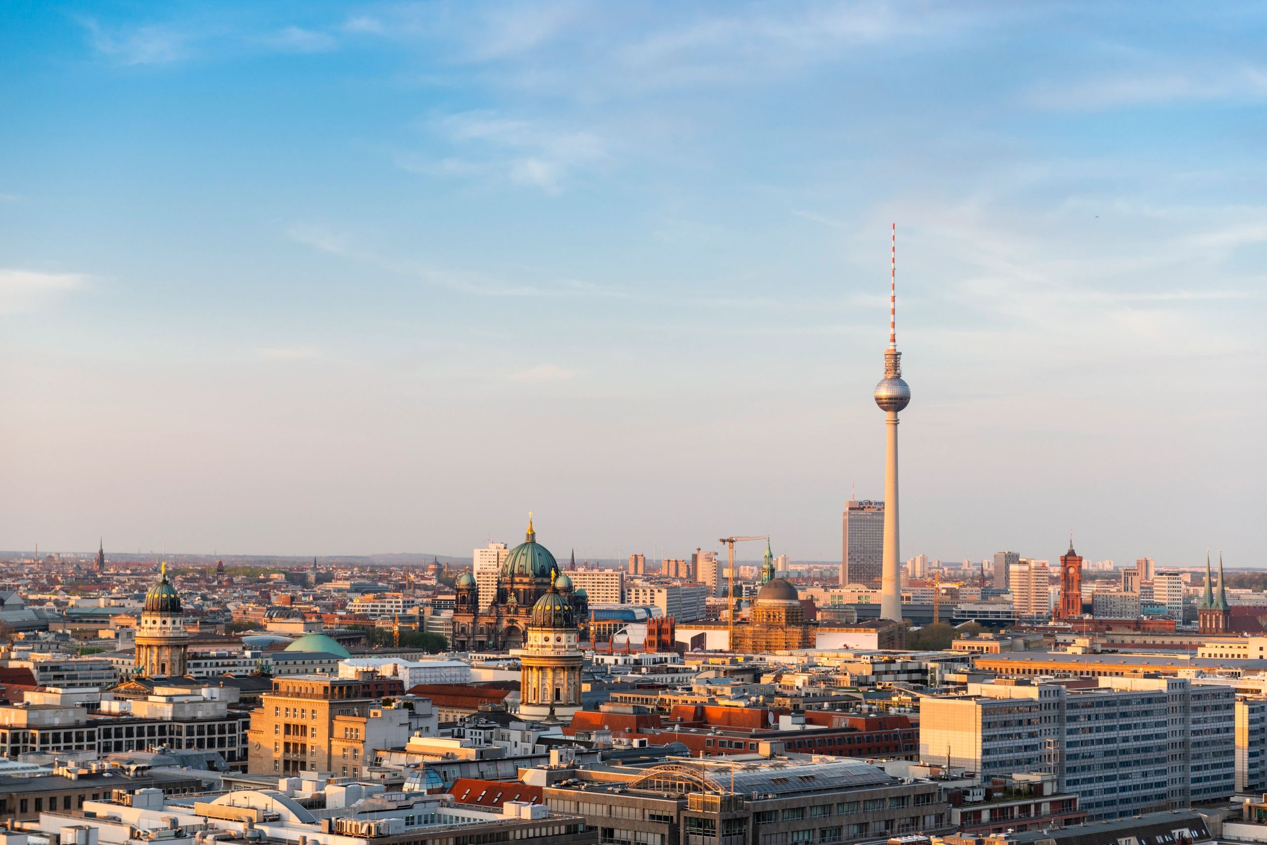 Berlin skyline at sunset with TV tower