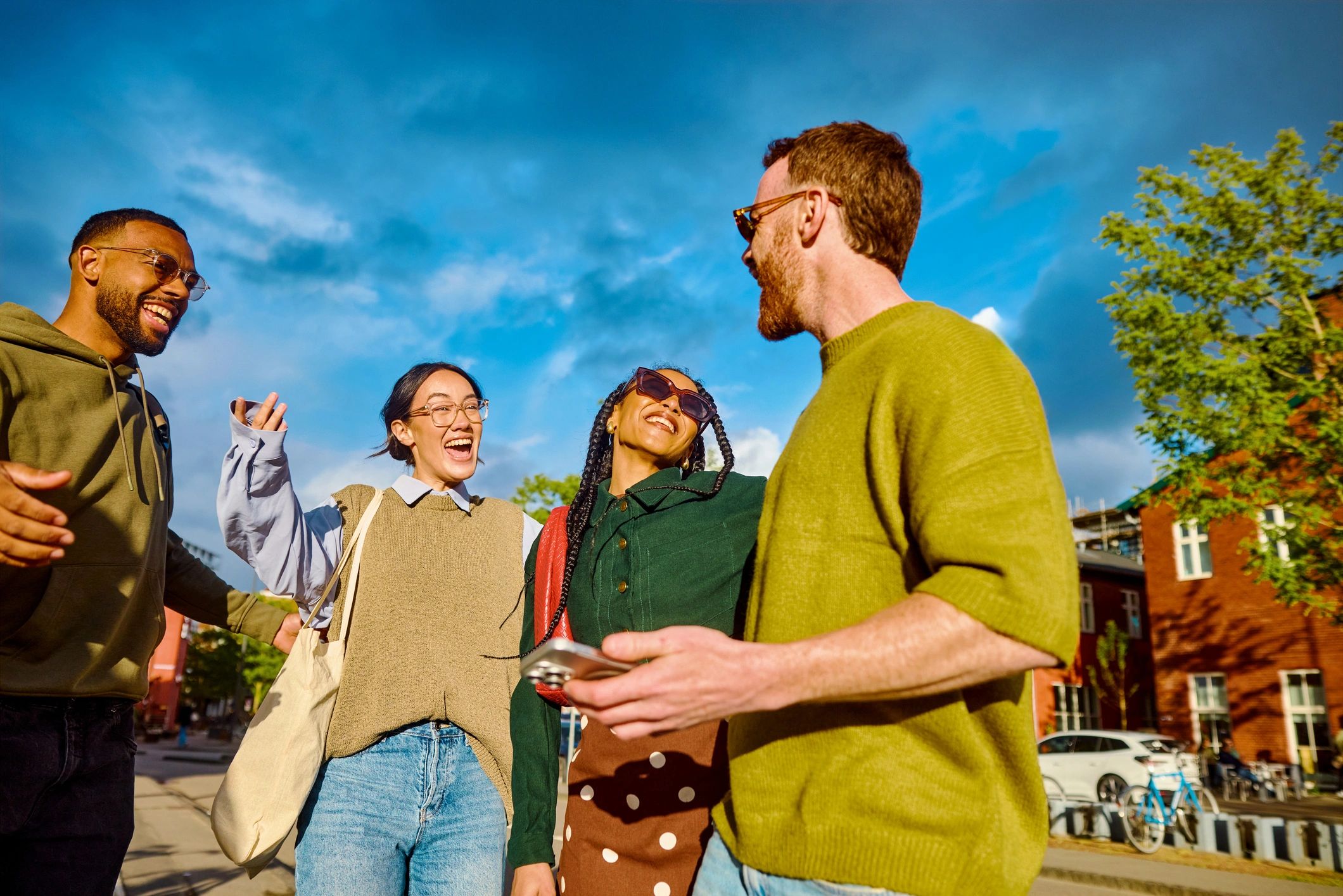 Group of university students walking outdoors